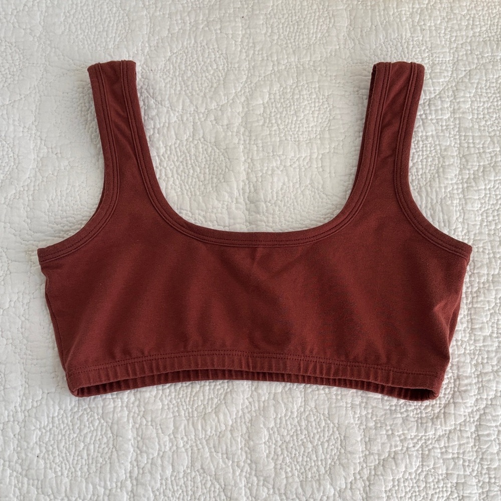 ARQ organic cotton wide strap bra in Russet (a reddish brown), M